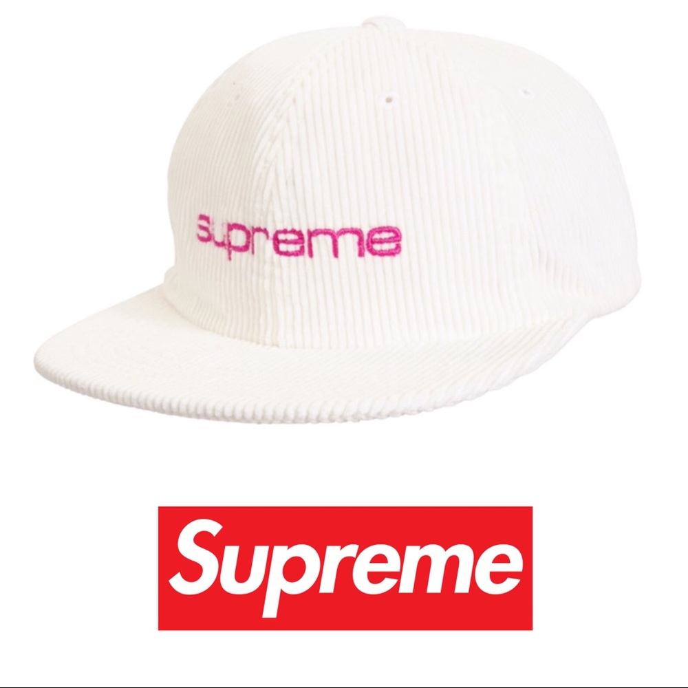 SUPREME | NWT CORDUROY COMPACT 6-PANEL HAT WHITE